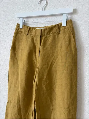 Lafayette 148 Linen Viscose Gates Pant Size 2 Khaki Green Luxury Career thumbnail 3