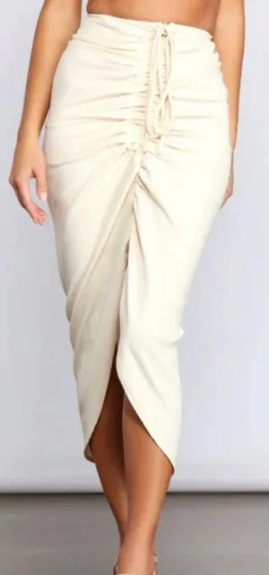 Windsor High-Rise Drama Ruched Midi Skirt - Medium thumbnail 2