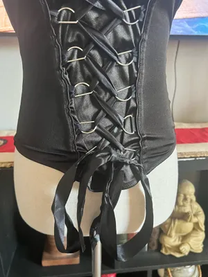 Womens M Spirit Halloween Black Satin Lace Up Corset Top Strapless Gothic thumbnail 7