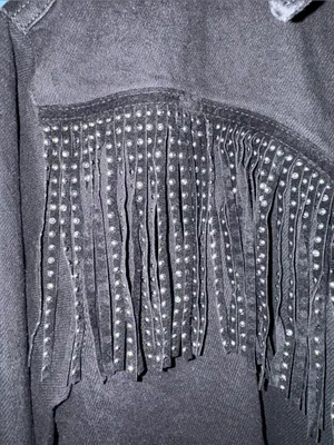 Zara Black Denim Studded Fringe Western Jacket XS Shacket thumbnail 6