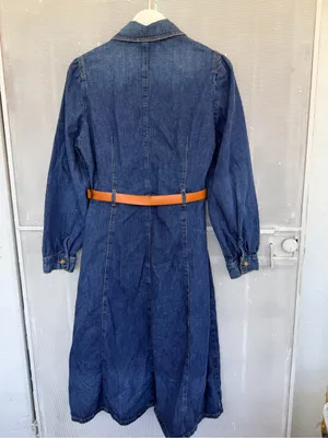 Zara Dark wester Blue Denim Midi Shirt Dress with Brown Belt thumbnail 6