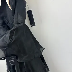 Lulus Black Tiered Organza Midi Dress Ivory Bow Sleeveless Party Cocktail XL NWT thumbnail 7
