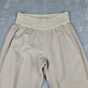 Kiss & Cry Linen Blend Pants Beige Crochet Elastic Waist Size L Large thumbnail 2