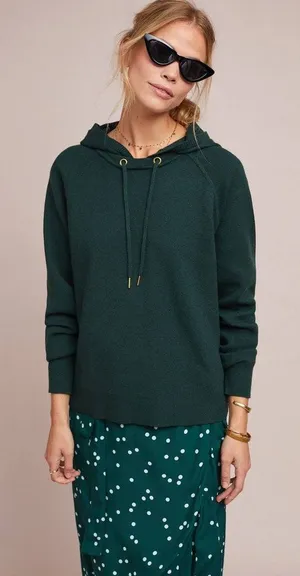 Anthropologie Moth Lania Hoodie Pullover in Emerald Green Medium Fall‎ Winter thumbnail 1
