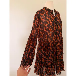 Lulus Sashay My Way Black Floral Print Long Sleeve Chiffon Mini Dress Sz M thumbnail 3