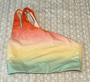 Fabletics Ombre One-Shoulder Sports Bra in Coral, Yellow, Mint thumbnail 1