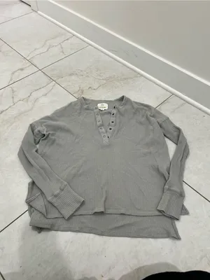 Offline by Aerie Green Wow! Waffle Henley T-Shirt Size Small thumbnail 2