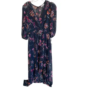 Calvin Klein Navy Blue Floral Chiffon High Low‎ Maxi Dress 4 NWT Wedding Guest thumbnail 2