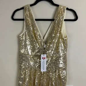 NWT Kate Kasin Gold Sequin V-Neck Formal Maxi Gown Dress Size XS US 2 thumbnail 12