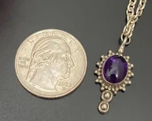 Vintage Handcrafted 925 Sterling Silver Amethyst Cabochon Pendant 18” Necklace thumbnail 6