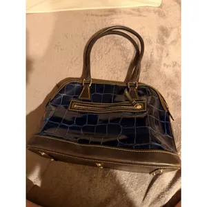 Dooney & Bourke Womens Satchel Med Navy Patent Leather Croc Embossed Dome Bag thumbnail 3