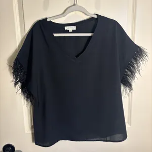 Ee:Some Women Size Medium Black‎ Blouse Feather Sleeve Lightweight Shirt thumbnail 1