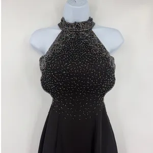 Y2K Beaded Halter Prom Dress Sz 0 Open Back Glam Vampy Gala Formal Full Length thumbnail 5