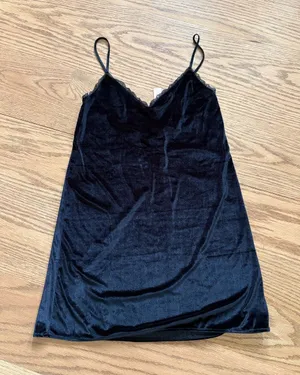 Victoria's Secret Black Velvet Lace-Trim Slip thumbnail 1