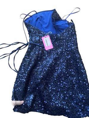 NEW Edikted Kiara Strappy Sequin Mini Dress Party Navy Blue Purple formal thumbnail 7