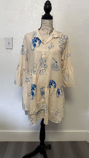 Commence "Ciao" Graphic Print Mini Dress - XS - Bell Sleeve & Tiered Hem thumbnail 6