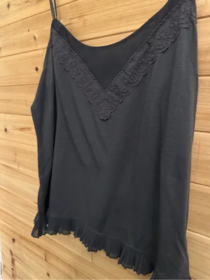 Y2K American Eagle XL Dark Gray Lace Ruffle Trim Cami Tank Top Girly Lightweight thumbnail 5