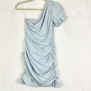 Hello Molly Not Fair On Me Mini Dress Size 2 NWT Blue One Shoulder Ruched thumbnail 3