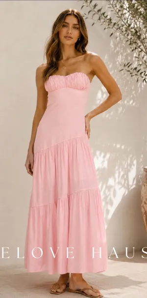 Hello Molly Summer In Love Pink Strapless Maxi Dress US 6 Medium Cottagecore thumbnail 1