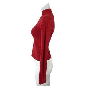 Skims Women's Red Mock Neck Long Sleeve Slim Jersey Tee T-Shirt Blouse Top Sz S thumbnail 2