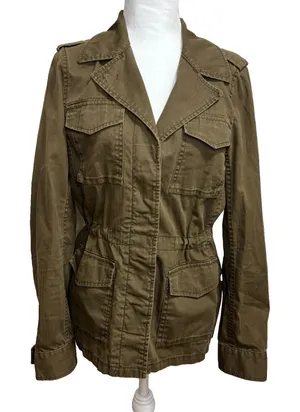 J.‎ Crew Jacket Brown Button Up Lightweight Utility Drawstring Waist Military S thumbnail 1