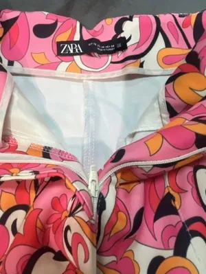 Zara Paisley and Floral 70s Style Dress Pants Pink Orange White Black Size XS thumbnail 4