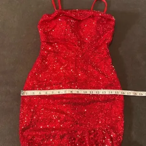 Women’s Red Sequined Short Homecoming Party Dress Ruffle Hem Corset Back Size 2 thumbnail 9