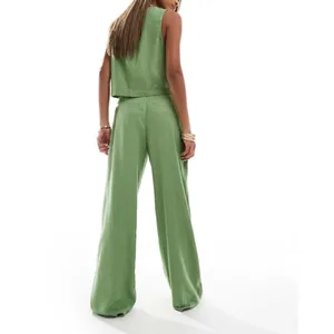 Abercrombie & Fitch Sloane Co-ord Linen Blend Wide Leg Trouser Size 12/31 Green thumbnail 14