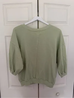 Anthropologie Pilcro The Niki Bubble Sweatshirt Light Green Pastels Crewneck M thumbnail 7