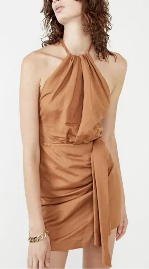 ✨Bardot Goddess Halter Linen Tan Sz 2 Dress✨ thumbnail 1