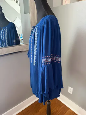John Paul Richard Boho Peasant Aztec Embroidered Tassel Flutter Sleeve Top 2X. thumbnail 3