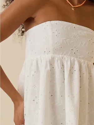 Altar'd State Paige White Strapless Eyelet Mini Dress thumbnail 3
