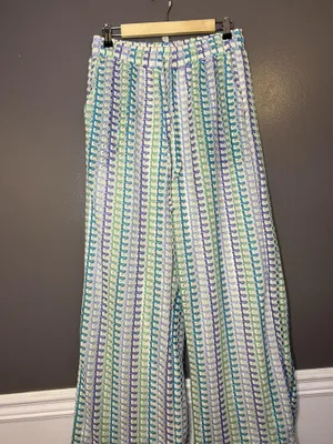 MUSERO Pants Womens Large Multicolor Crochet Wide Leg Ankle Elastic Waist thumbnail 2