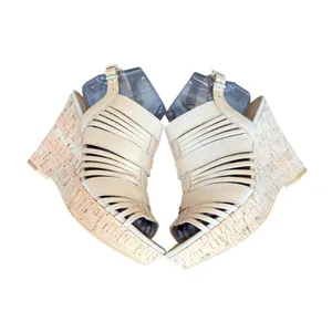 Franco Sarto Sharp Beige Leather Cork Wedge Cage Sandals Womens 7M‎ thumbnail 4