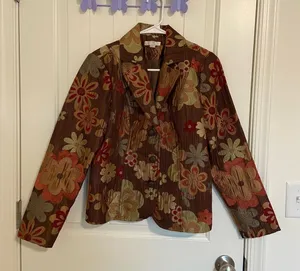 NWOT | Erin London women’s autumn‎ Jacquard chenille floral embroidered jacket thumbnail 1
