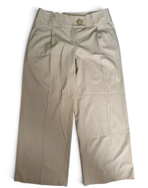 Zara Womens XL Wide Leg‎ Trousers Taupe Beige Gold Lion Button High Rise Pleated thumbnail 1