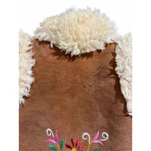 Handmade Vintage Mongolian‎ Fur Boho Suede Floral Embroidered Vest thumbnail 4