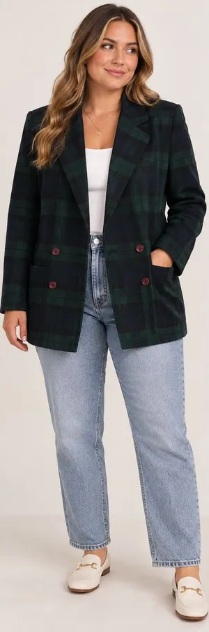 Gant Green Blue Plaid Wool Blend Blazer Vintage Preppy Acadamia Womens Large thumbnail 1