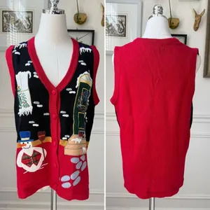 Vintage OHI Christmas Appliqué Embroidered Button Front Sweater Vest S thumbnail 2