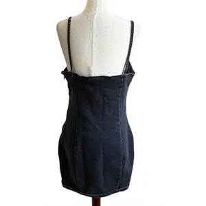 H&M Divided Womens Black Denim Bodycon Mini Dress Size Large Side Zip | 0083 thumbnail 2