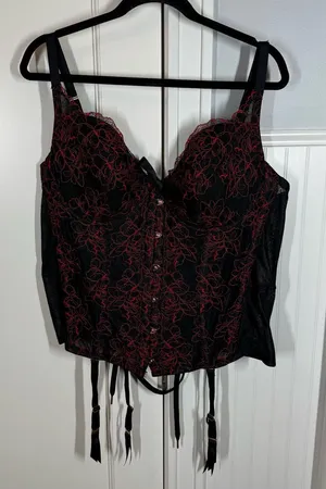 Savage X Fenty Black Lace‎ Corset Bustier Red Floral Accents size 3x sexy party thumbnail 1