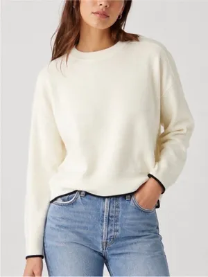 Madewell Merino Wool Pullover Sweater ivory & black trim size large capsule 2025 thumbnail 1
