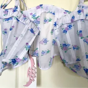 Nodress Set‎ Jacquard Ruffled Corset Mini Skirt Sheer Off-White Floral S NWT thumbnail 8