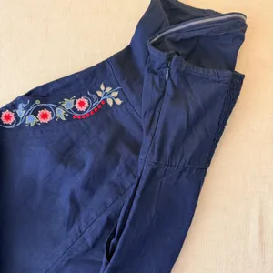 Bombay Paisley Strapless‎ Embroidered Linen Blend Jumpsuit Navy Blue XS Boho thumbnail 9