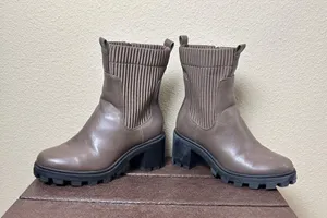 A New Day Chocolate Brown faux Leather booties Stretch Sides size 8.5 thumbnail 3