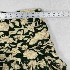 Zara Green Floral‎ Ruched Mini Skirt Tiered Ruffle Hem Linen Blend Size S thumbnail 3