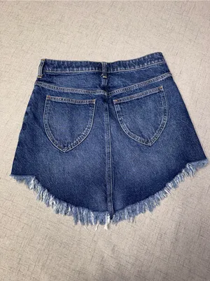 Free People Bailey Denim Mini Skirt Frayed Mountain Blue Size 28 thumbnail 8