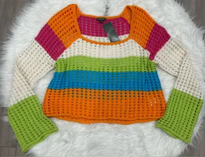 🆕 Wild Fable Pink and Orange Crochet Sweater Size M thumbnail 1