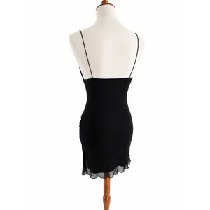 SheIn Women’s Black Lace Mini Dress Strappy Ruched Mesh Cutout Y2K Small thumbnail 2