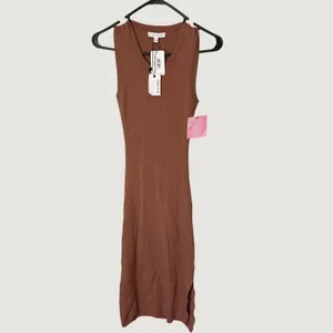 Miou Muse Anders Red Bean Brown Ribbed Cutout Back Midi Dress D2515 Womens L NEW thumbnail 2